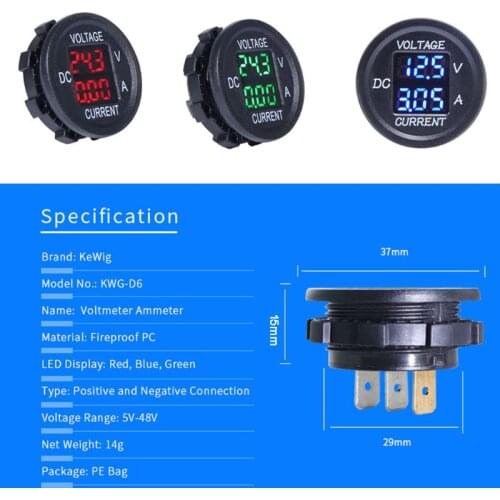 Universal DC 9V to 48V 10A Digital Voltmeter Ammeter Voltage Current Meter Measurement LED Display For 12V 24V 36V Electric bike