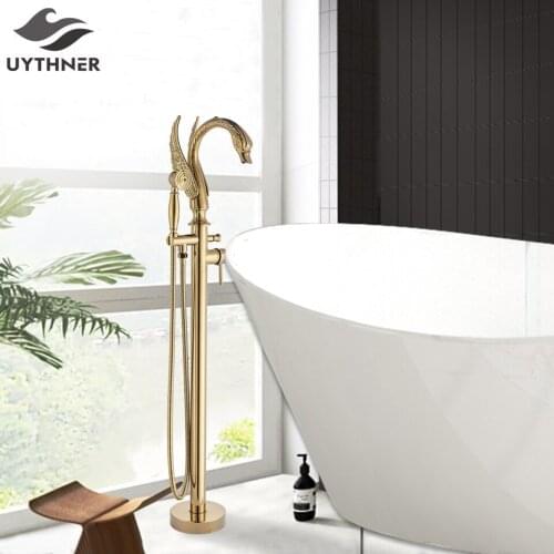 Uythner Black Bathtub Faucet Hot and Cold Water Mixer Taps Shower Bathtub Mixer Faucet Bathroom Bathtub Faucet Set Floor Mounted