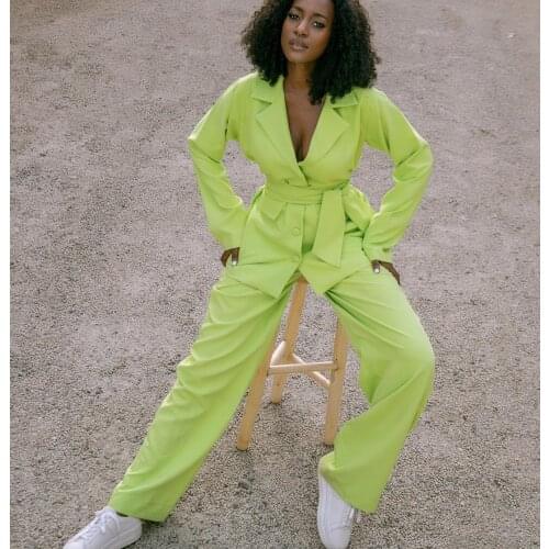 Fashion Style Green Women Suits With Belt Party Prom Tuxedos Blazer Red Carpet Leisure Outfit Suit(Jacket+Pants)