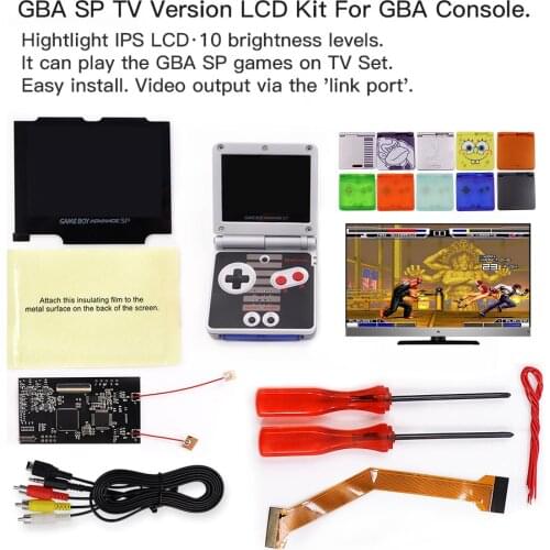 V2 IPS LCD TV Version LCD for GBA SP 10 Levels Brightness Backlight LCD For GBA SP Console And Pre-cut Shell case
