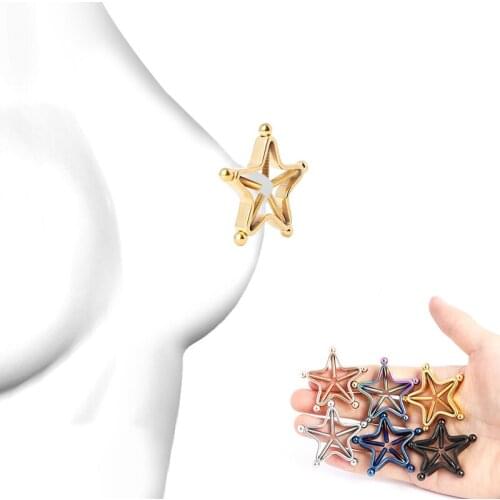 1 Pair Stainless Steel Star Non Piercing Nipple Ring Shield Body Piercing Jewelry Nipple Clamps Adult Game for Women