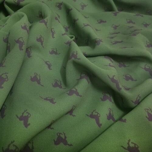1 Yard Green Print Animal Chiffon Fabric French Horse Graphics For Summer Blouse Skirt Handmade Sewing Cloth