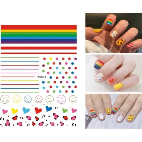 10PCS Flowers Smiley Nail Art Sticker Cartoon Heart Line Nail Art Decoration Repair Decal Accessories