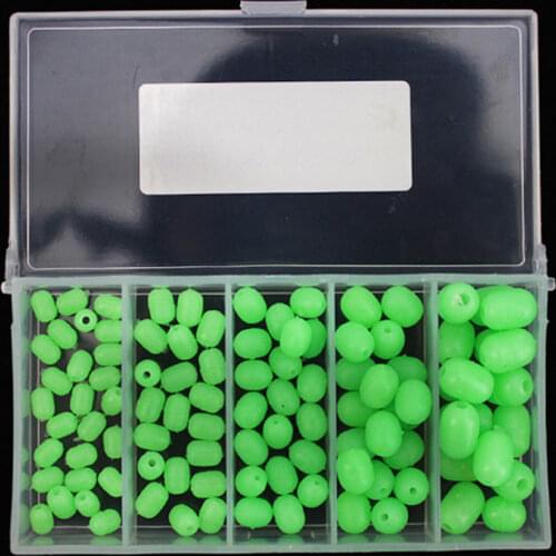 100pcs/box 5 Sizes Sea Fishing Cylindrical Luminous Green Soft Rubber Beads Anti-Collision Bean Suit For Sabiki Snapper Lure Rig