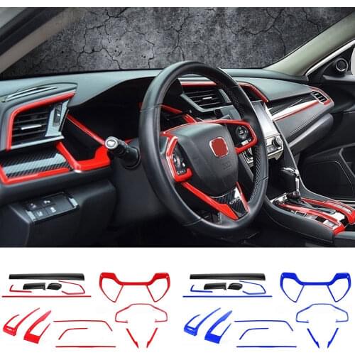 15Pcs Car Panel Decor Center Console Moulding Trim Air Outlet Automotive Steering Wheel Cover for Honda 10th Civic 2016 - 2021