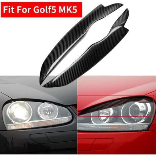 2PCS Car Styling Real Carbon Fiber Headlight Eyebrow Eyelids For Volkswagen Golf5 MK5 Trim Cover Sticker Accessory Parts 05-2009