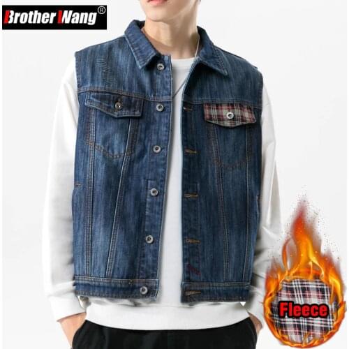 2021 Autumn Winter New Mens Thick Casual Denim Vest Lattice Stitching Fashion Denim Clothes High Quality Male Brand Clothing