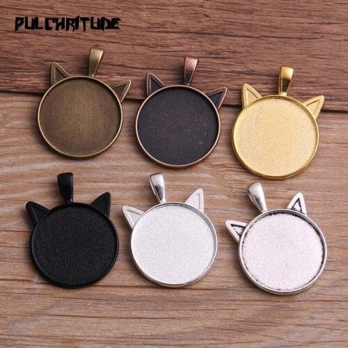 6pcs 25mm Inner Size Classic 6 Colors plated Cat Style Cabochon Base Setting Charms Pendant