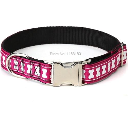 60 pcs/lot Fashion Nylon Print Personalized Engraved Name Dog Collar Leash Custom Puppy Pet Collars ID Tag Medium Large Big Dogs