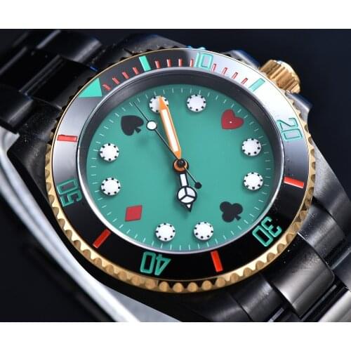 Medium gold Black peach apricot square literal Mens Automatic Mechanical Watch Ceramic Bezel Stainless Steel Silver Case