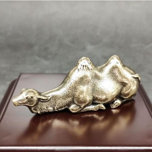 Antique Copper Double Humped Camel Statue Desktop Paperweight Ornament Brass Desert Animal Figurines Miniatures Pen Holder Decor