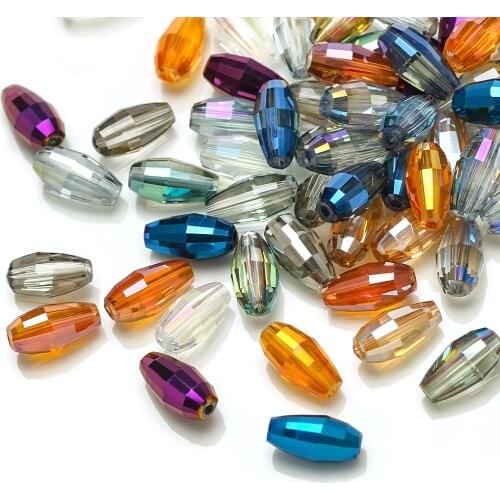 55pcs Olive Shape Czech Glass Beads 6x10mm Faceted Crystal Oval Bead Plated Wholesale DIY Womens Necklaces Earrings Accessories