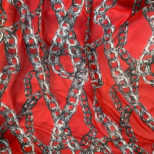 Chain series red chain digital printing polyester fabric chiffon fabric summer comfortable textile sewing fabric for dress shirt