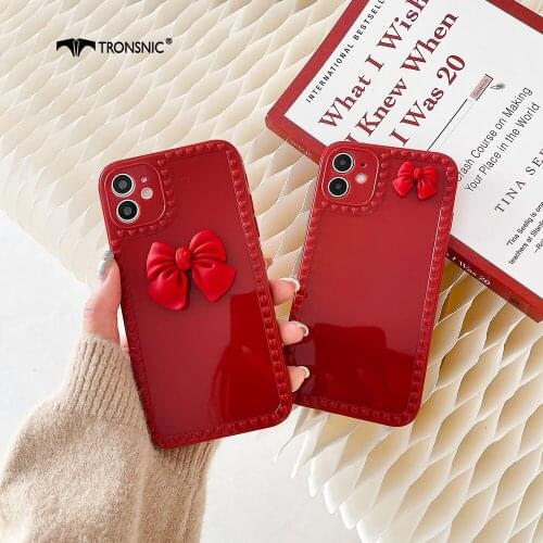 Bow Love Dots Phone Case for iPhone 12 11 Pro Max XR XS MAX Soft Luxury Red Silicone Girls Case for iPhone 6s 7 8 Plus Cover Hot
