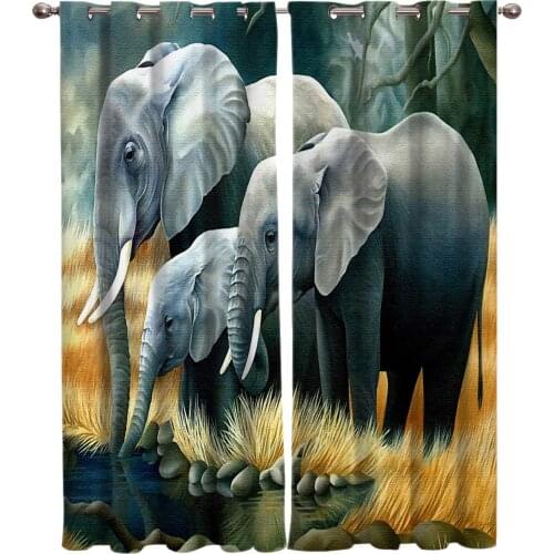 African Animal Curtains Wild Elephant Family Window Curtain Kitchen Bedroom Decorative Curtains for Living Room