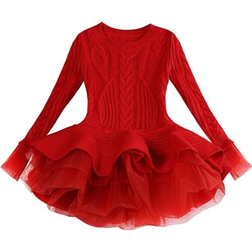 Autumn Winter Girls Costume Children Toddler Girls Knitted Long Sleeve Princess Dress Kids Dresses For Girls Wedding Party Dress