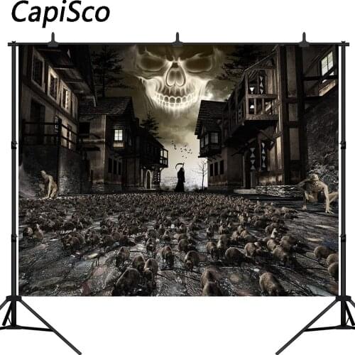 Capisco photography background horrible grim Reaper ruins Houses Dense mouse Halloween theme backdrop photo background studio