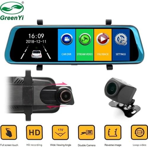 HD 1080P 9.68" Full Touch IPS Screen Car Streaming Video DVR Mirror Monitor With Front Rear Double Recorder Camera