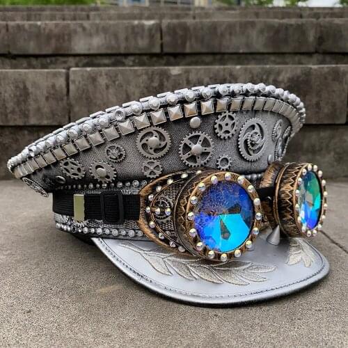 2020 6Stlye Steampunk Hat Germany Officer Army Hat Punk Military Hats Police Cap Cosplay Halloween Hat With Punk Glasses