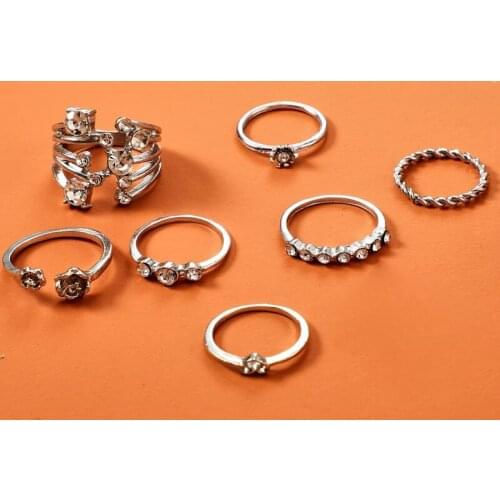 Docona Bohemia Flower Heart Crystal Rings for Women Girls Punk Gothic Joint Midi Ring Set Fashion Jewelry Anillos 8pcs/set 9324