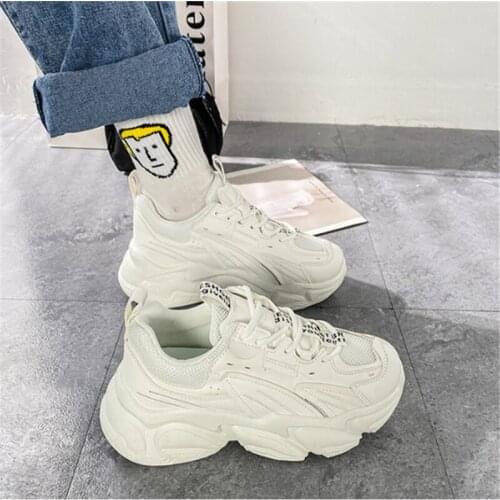 2021 New Womens Spring Platform Chunky Sneakers Gray Brown Sports Shoes Comfort Casual High Sneaker Women Vulcanize Sneakers