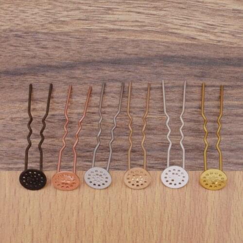 12mm Blank Circle Glue Pad Hair Stick Hairpins Bases Setting Findings for Women Jewelry Wedding Bridal Bridesmaid Hair Clip Pins
