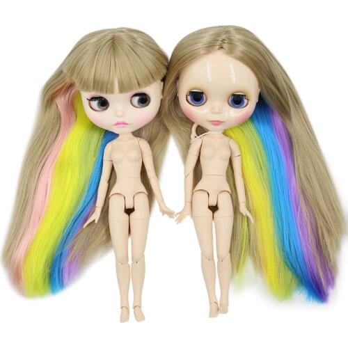 ICY DBS Blyth Doll straight colorful hair rainbow hair matte face shiny face joint body 30cm toy girls gift