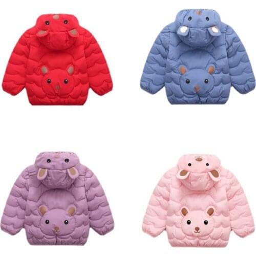 Winter Childrens Clothing Coat Hooded Bear Print Jacket Short Infant Outerwear Baby Boy Girls Jackets Kids Thin Warm Down Coats