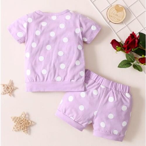 Summer Baby Girls Clothes Set Polka Dot Print Short Sleeve Tee Top + Shorts 2Pcs Outfits Suit Infant Baby Kids Clothing Set