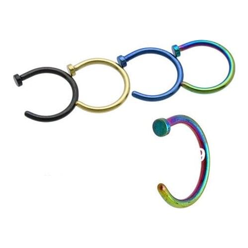 Min. order $10) Free Shipping Steel Titanium Anodized Nose Piercing Nose Hoop 18 Gauge 1.0*10mm Mixed Colors