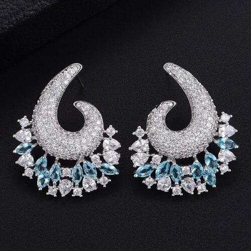 Trendy Irregular Hook-Like Full CZ Stud Earrings For Bridal Engagement Earrings Jewelry earings fashion jewelry 2021