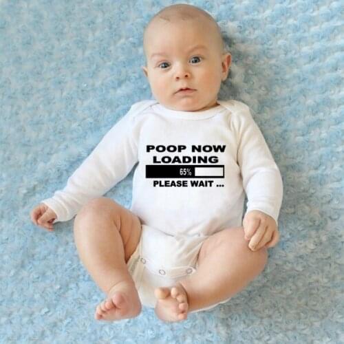 Fashion InfantPlaysuit Poop Now Loading Please Wait Newborn Baby Funny Bodysuit Cute Boys Girls Long Sleeve Jumpsuit