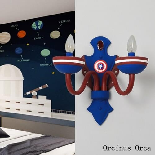 Cartoon Creative Blue Wall Lamp Boys Bedroom Childrens Room Lamp American LED Color Wall Lamp