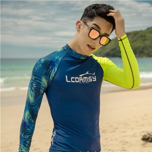 2021 Mens Fur Protective Shirt Long Sleeve Surfing Swimsuit Top Water Sports Fitness Quick Dry UPF 50