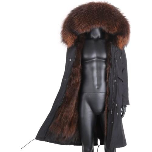 Mens Winter stylish Jacket Long Russian Man Coat 7XL Real Fox Fur Liner Natural Raccoon Fur Collar Hooded Thick Warm Streetwear