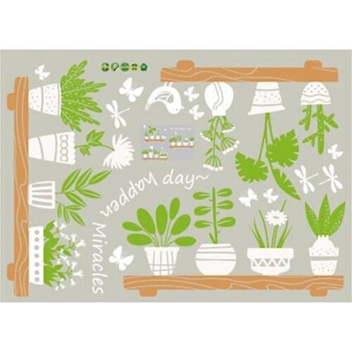 Stickers Plant Potted Shop Glass Door Cafe All Kinds of Flowers and Plants Decoration Wall Wallpaper Bedroom Decor