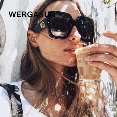 WERGASUN Oversized square Sunglasses Women Luxury Transparent Gradient Sun Glasses Big Frame Vintage Eyewear UV400