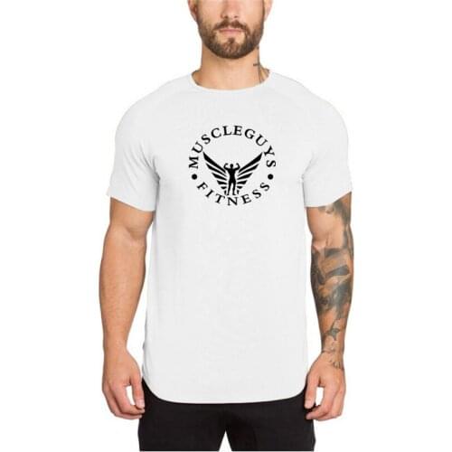 Muscle guys Fitness Clothing Bodybuilding T Shirt Workout Muscle Short sleeves Slim fit elasticity Cotton Shirts Gyms Tshirt