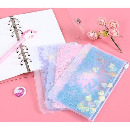 Wholesale A6 Creative Sequins Storage Bag Notebook Girl Heart Accessories Card Decorative Loose Leaf Zipper Bag For Party Gift
