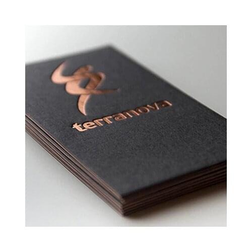 Custom letterpress business card print high quality 500gsm black paper gold silve copper foil/stamping nama card printing