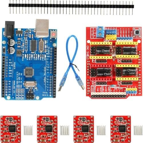 CNC Shield Expansion Board V3.0 +UNO R3 Board + A4988 Stepper Motor Driver with Heatsink for Arduino Kits K75 3D Printer