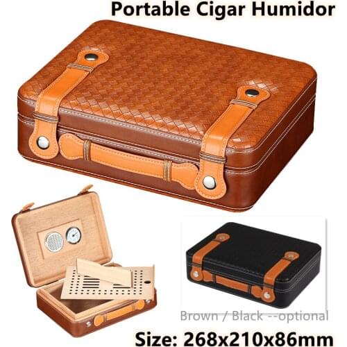 268x210x86mm Portable Cigar Humidor Cedar Wood Woven Pattern Cigarette Small Box Brown Black Cigar Moisturizing Case Capacity 25
