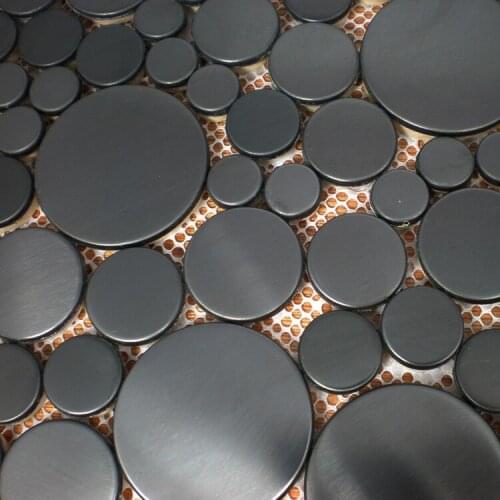 Various different size round shape black drawbench stainless steel metal mosaic tiles for kitchen backsplash bathroom wall floor