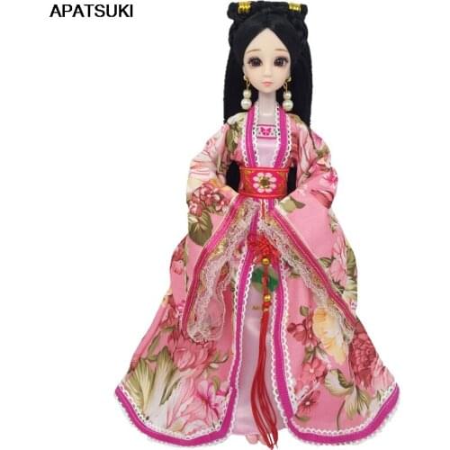 Pink Ancient Beauty Costume Dress For Barbie Dolls Outfits Toys for Children Kids 1:6 Doll Clothes for COSPLAY