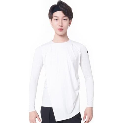 Latin Dance Shirts Men Male Adult Long Sleeve Irregular Top Tango Salsa Samba Rumba Cha Cha Practice Clothing Show Wear DN4096