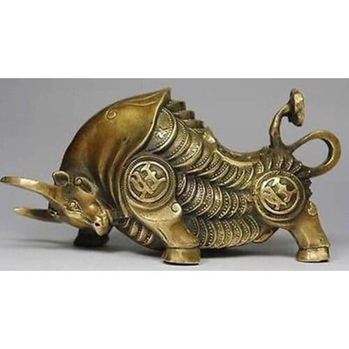 Garden Decoration Tibetan silver Pure Signed CHINESE OLD COPPER HANDWORK OX STATUE