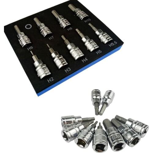3/8 Inch Drive Socket Hexagon Key Drill Set Chrome Vanadium Steel Pressure Batch Sleeve Tool Set Socket Set H2-H10 Drill Socket