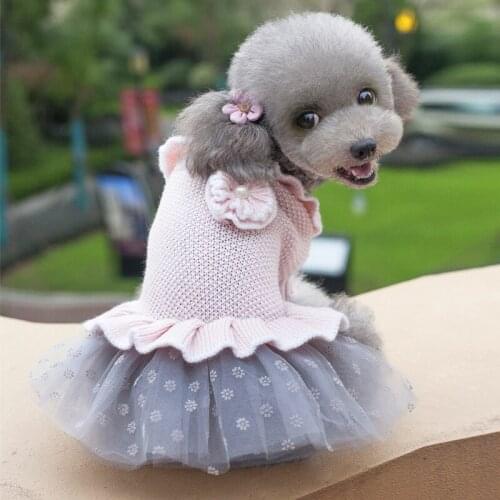 Pet Dog Dresses Knitted Princess Skirts Dress Fashion Teddy Chihuahua Party Birthday Clothing Bowknot Pet Clothes Supplies