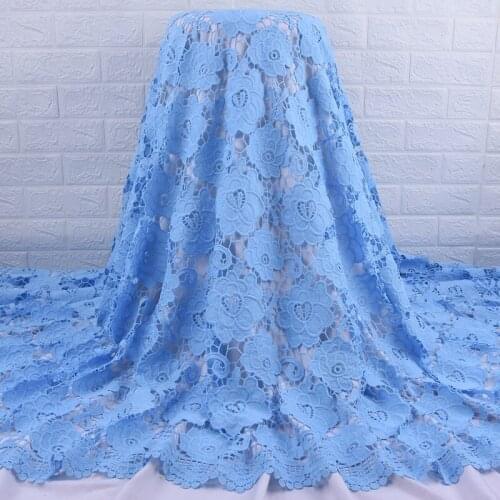 Zhenguiru Flower pattern Guipure Cord Fabric New Arrival Blue African Fabric Mesh Nigerian Fabric For Wedding Party Dress A2021