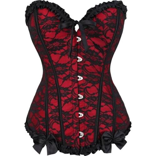 Women Mesh Grid Lingerie Basque Corselet Bustier Floral Lace Overlay Corset Overbust Plus Size 805